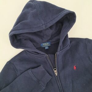 Polo Ralph Lauren Navy Blue Zip Up Hoodie Jacket Kids Size 6 Red Pony Logo
